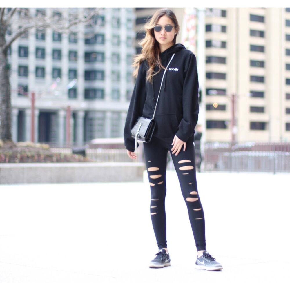 Alo Yoga Ripped Warrior Leggings, Black, Airbrush Knit, High Waist Laser-Cut Fit